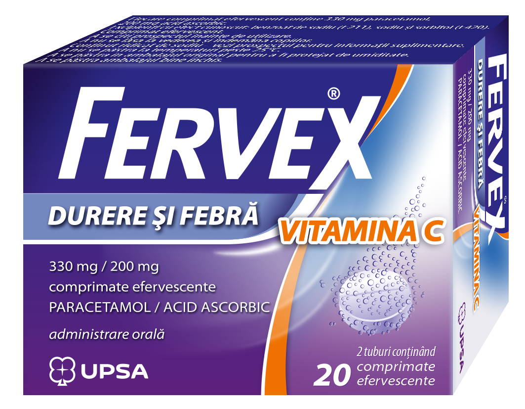 FERVEX Durere și Febră Vitamina C 300mg/200mg comprimate efervescente